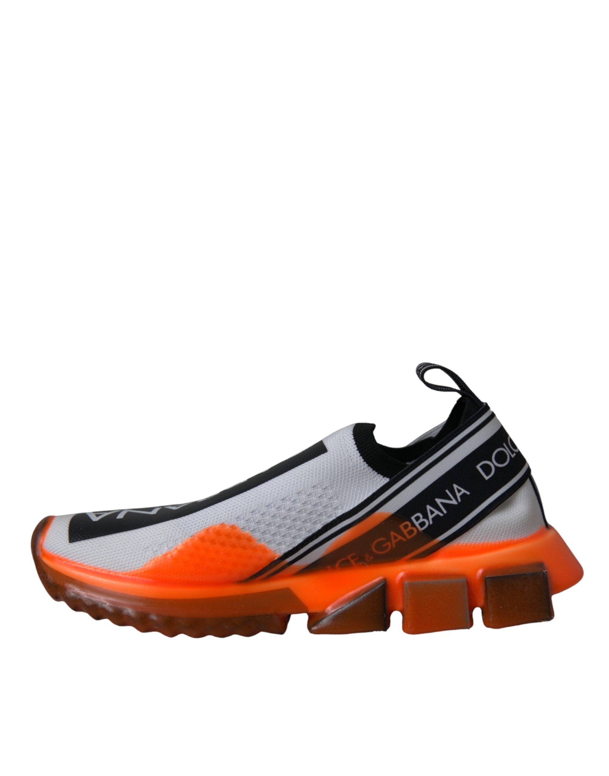 Dolce & Gabbana slip-on sneakers in black, white, and orange with stylish design and casual comfort.