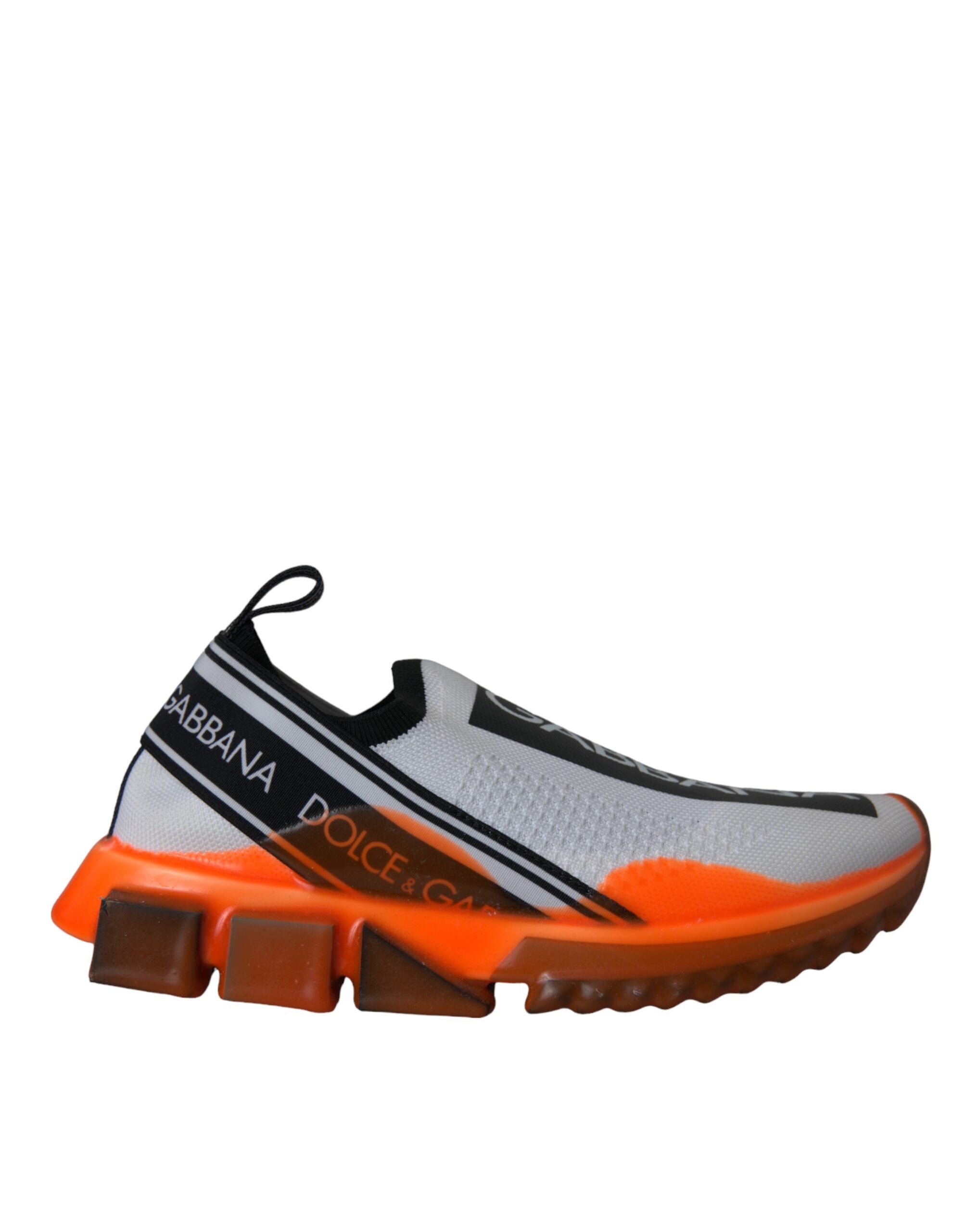 Dolce & Gabbana black, white, and orange slip-on Sorrento sneakers shoes with stylish design and comfortable fit.
