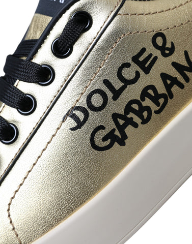 Gold Portofino calf leather sneakers for women by Dolce & Gabbana, featuring stylish design and comfortable fit.