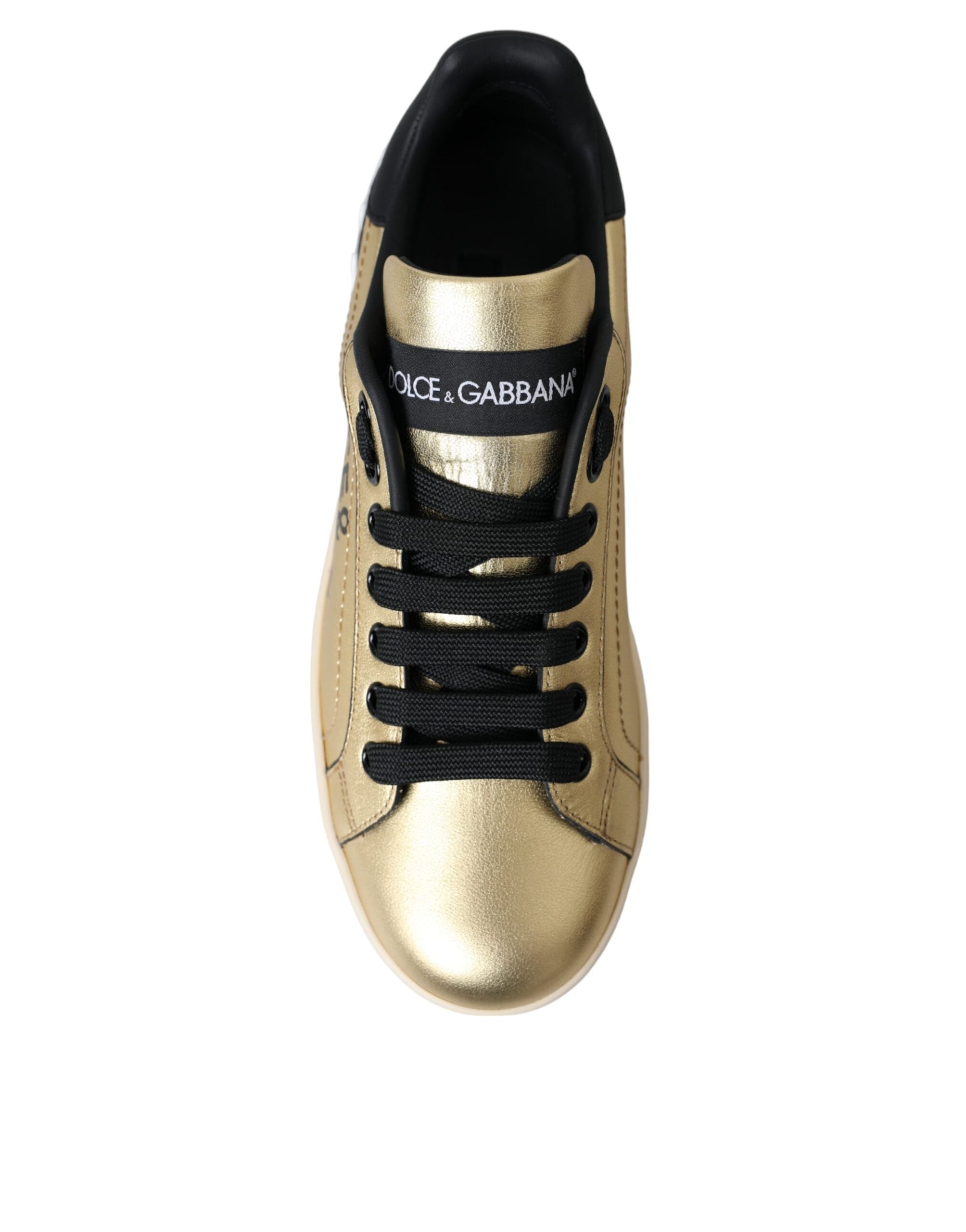 Gold Portofino calf leather sneakers for women by Dolce & Gabbana, featuring stylish design and comfortable fit.