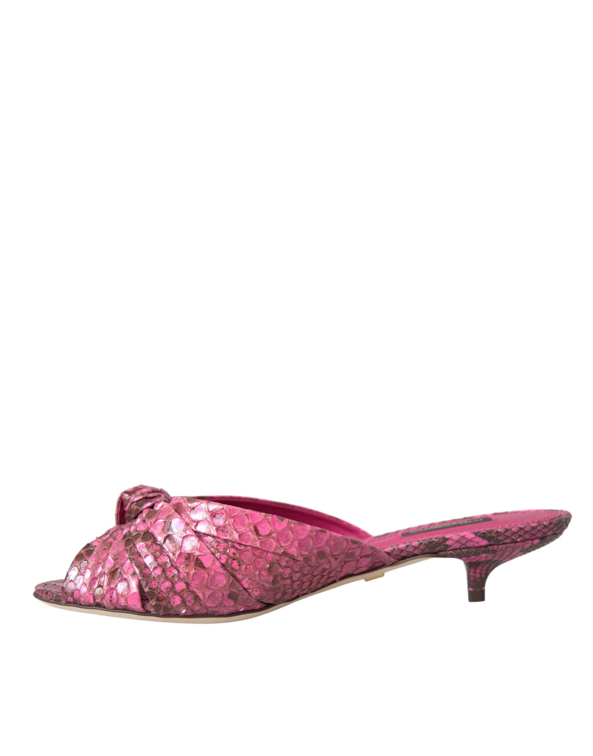 Pink exotic leather kitten heel slides shoes by Dolce & Gabbana, featuring sleek design and open-toe style.