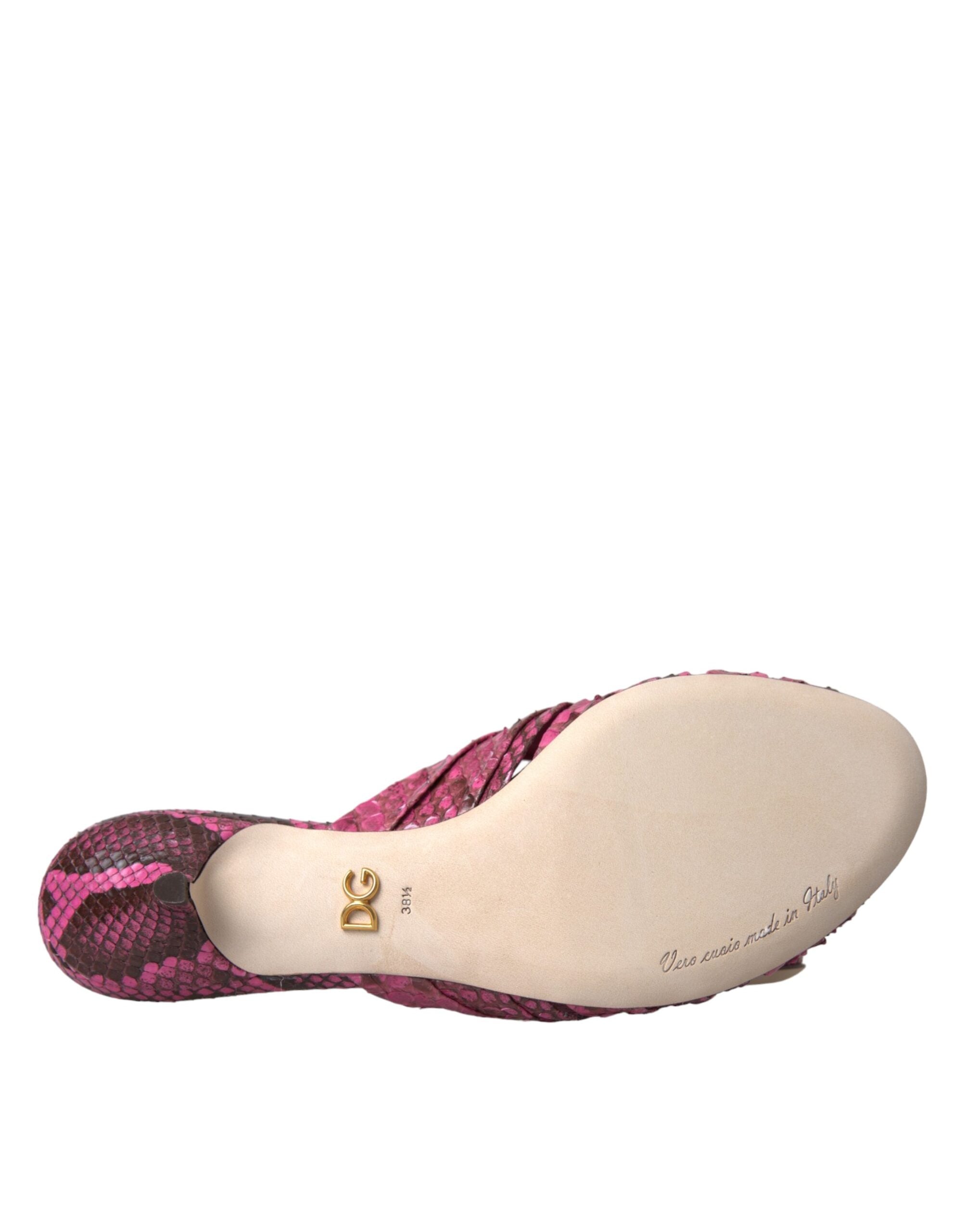 Pink exotic leather kitten heel slides shoes by Dolce & Gabbana, featuring a sleek design and open-toe style.