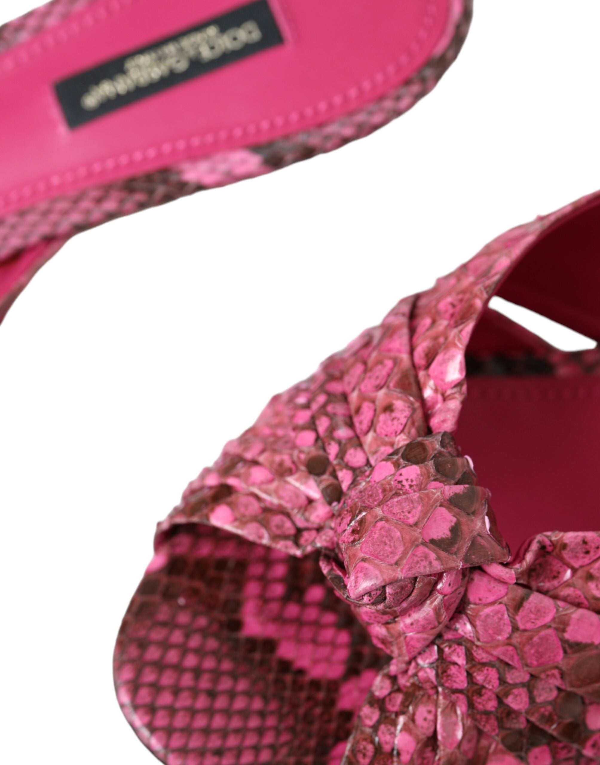 Pink Dolce & Gabbana exotic leather kitten heel slides shoes, stylish open-toe footwear with a sleek design.
