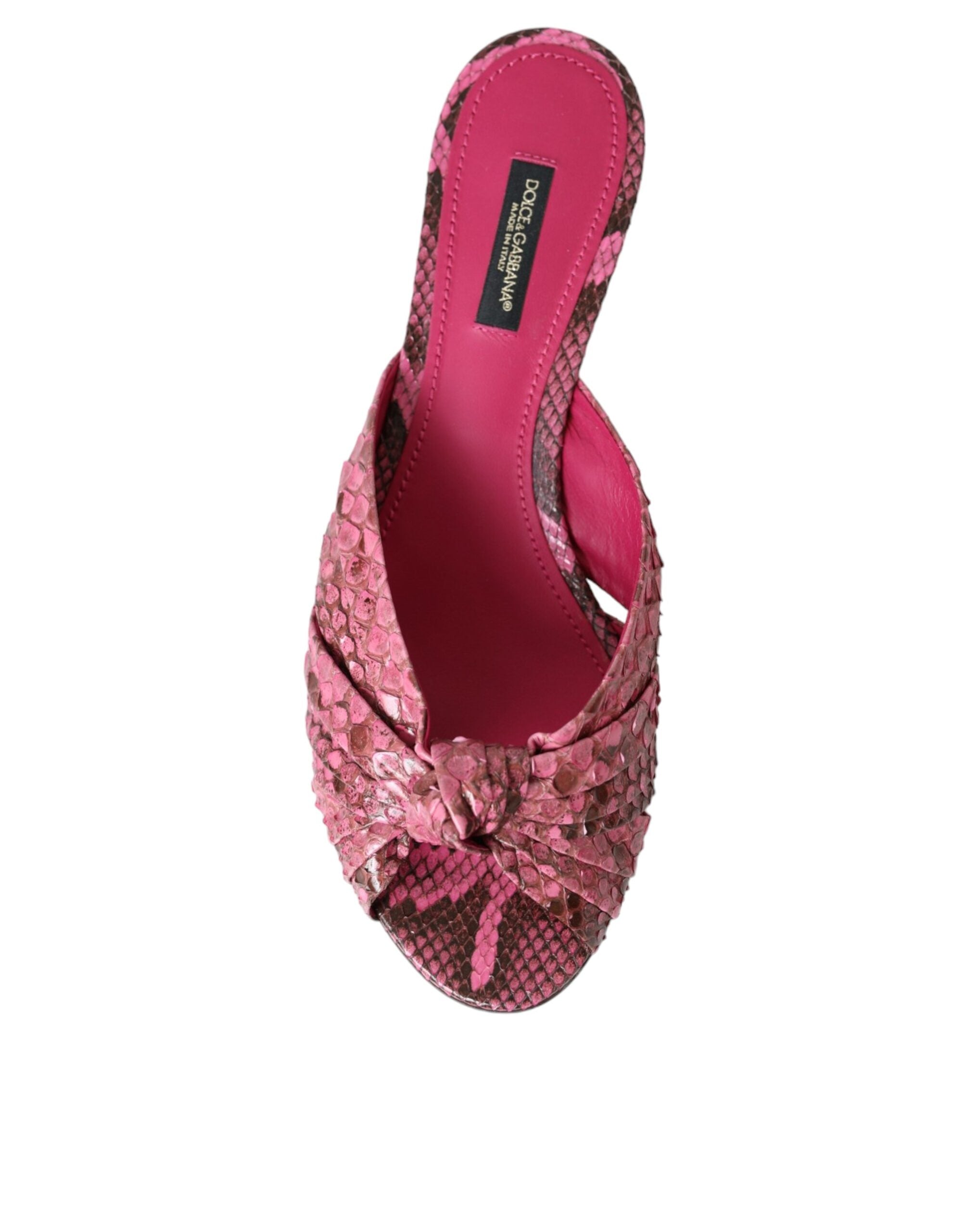 Pink exotic leather kitten heel slides shoes by Dolce & Gabbana with a sleek open-toe design and stylish slip-on style.