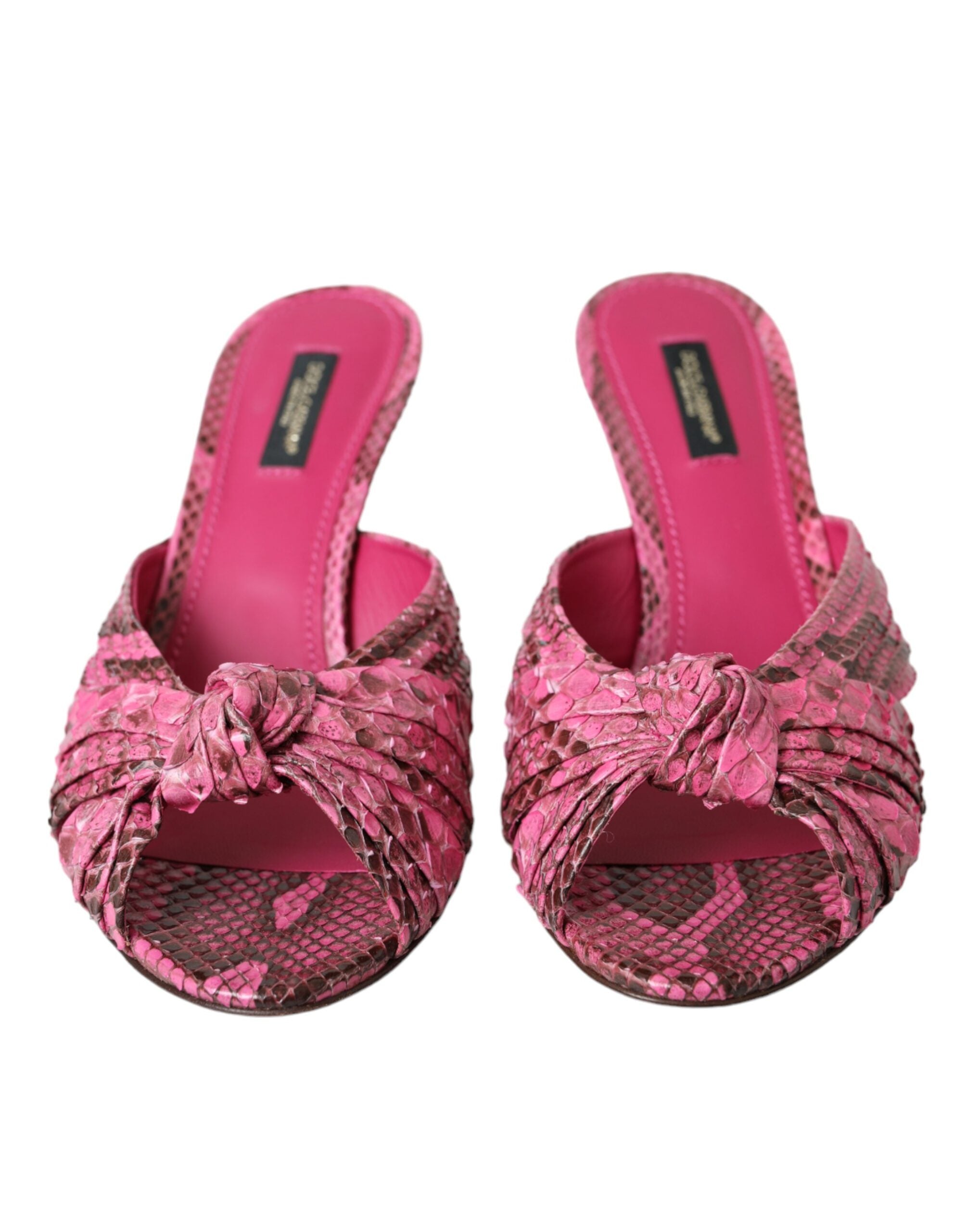 Pink exotic leather kitten heels slides by Dolce & Gabbana, showcasing sleek design and elegant slip-on style.