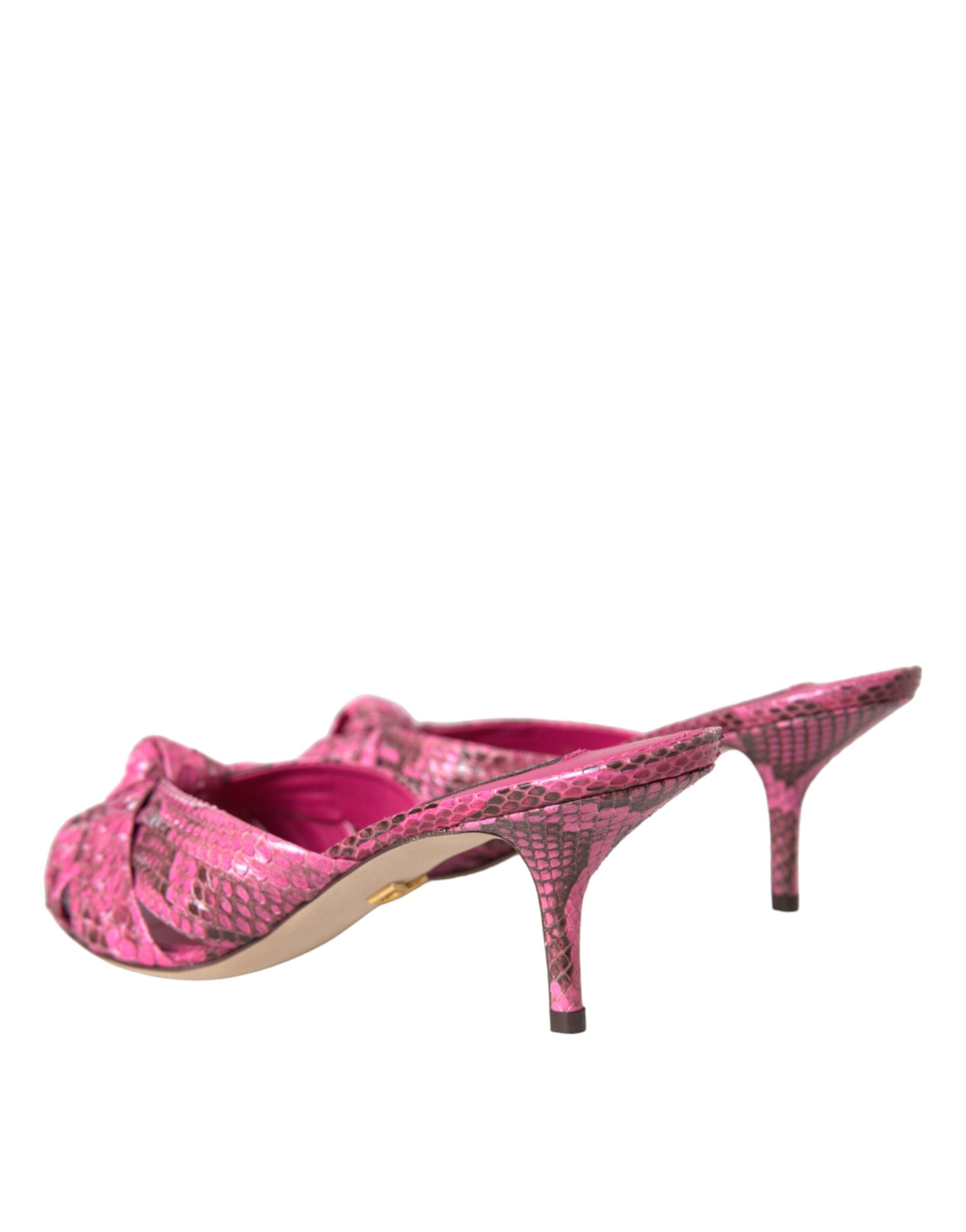 Pink exotic leather kitten heel slides shoes by Dolce & Gabbana, featuring a sleek design and pointed toe.