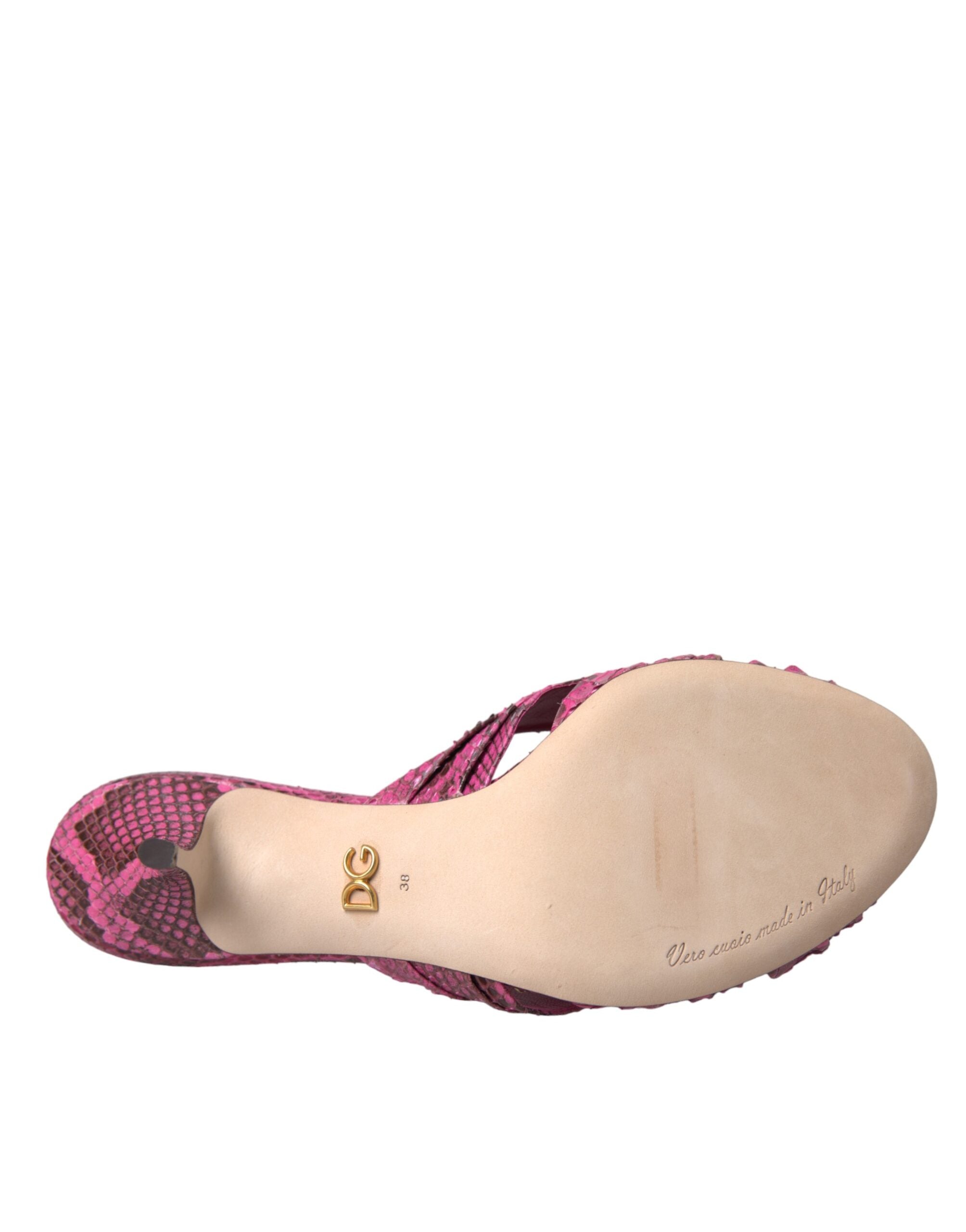 Pink exotic leather kitten heel slides by Dolce & Gabbana, featuring a sleek open-toe design and stylish slip-on style.