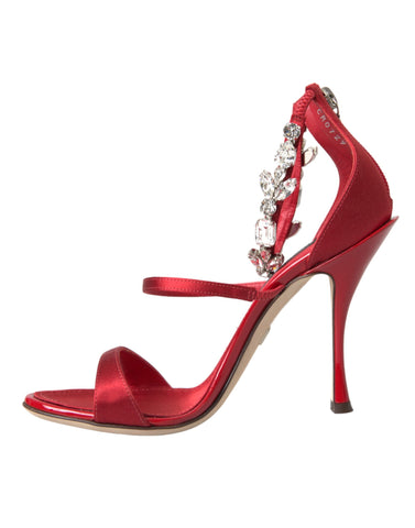 Red Keira satin crystal-embellished heels by Dolce & Gabbana, stylish satin sandals with sparkling crystal accents.