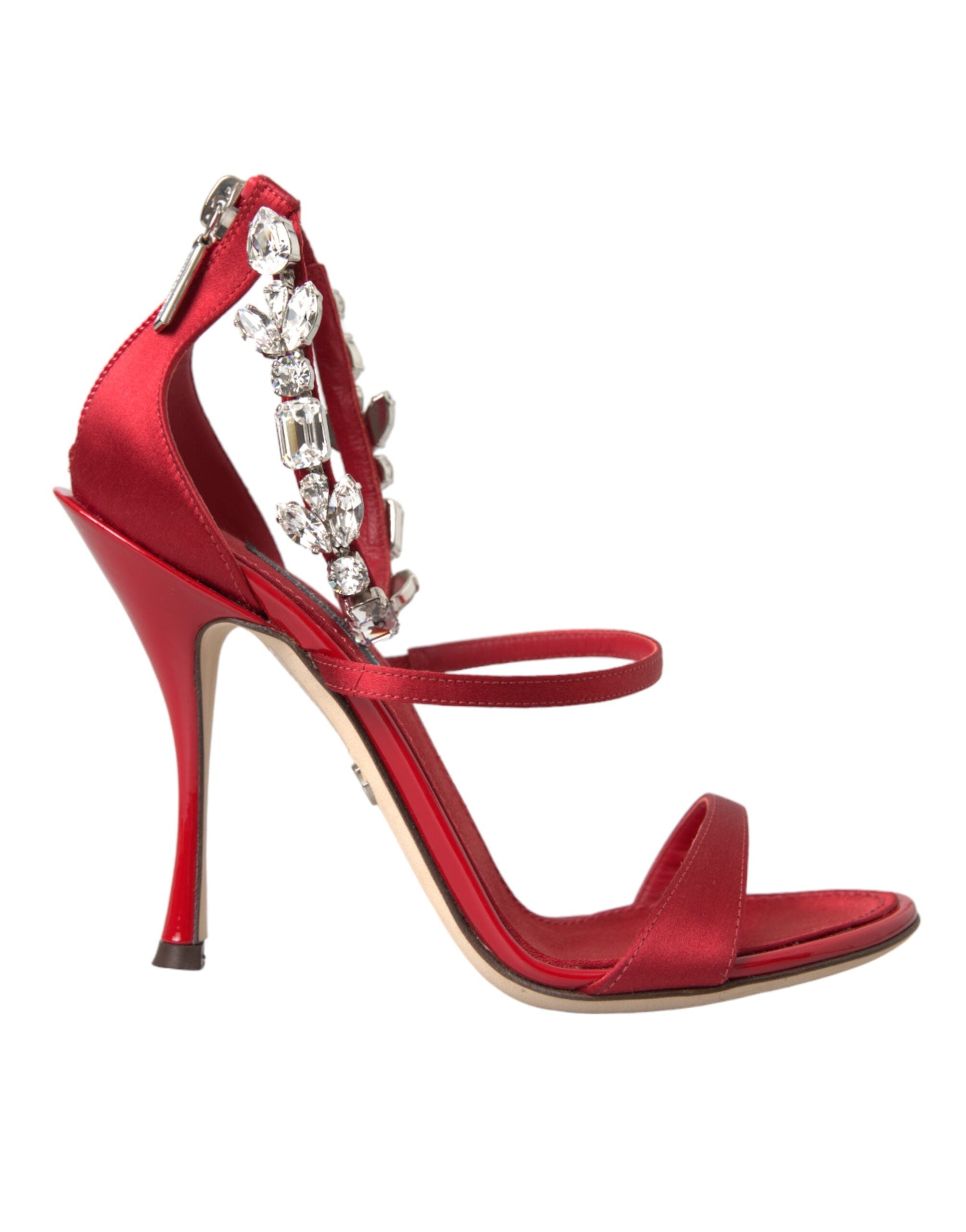 Red Keira Satin Crystals Sandals by Dolce & Gabbana, stylish heels with satin finish and crystal embellishments.