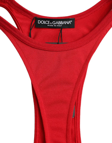 Red nylon stretch bodycon sheath mini dress by Dolce & Gabbana, form-fitting with a sleek, modern design.