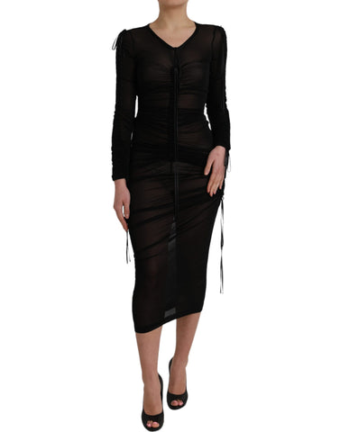 Black sheer bodycon sheath midi dress by Dolce & Gabbana, showcasing a fitted silhouette and elegant design.