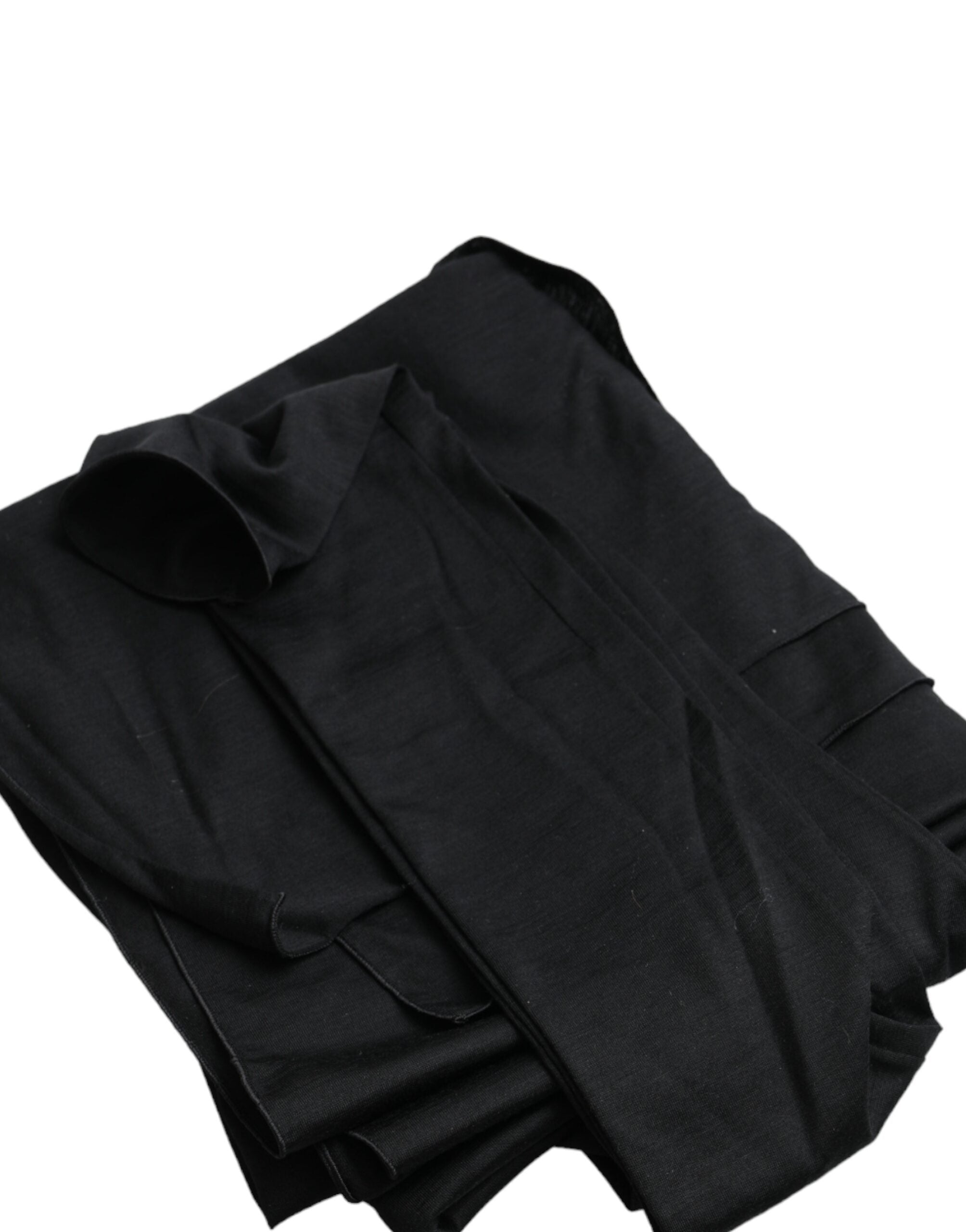 Black wool asymmetric long sleeve top with cutout design by Dolce & Gabbana, showcasing a stylish and modern fashion piece.