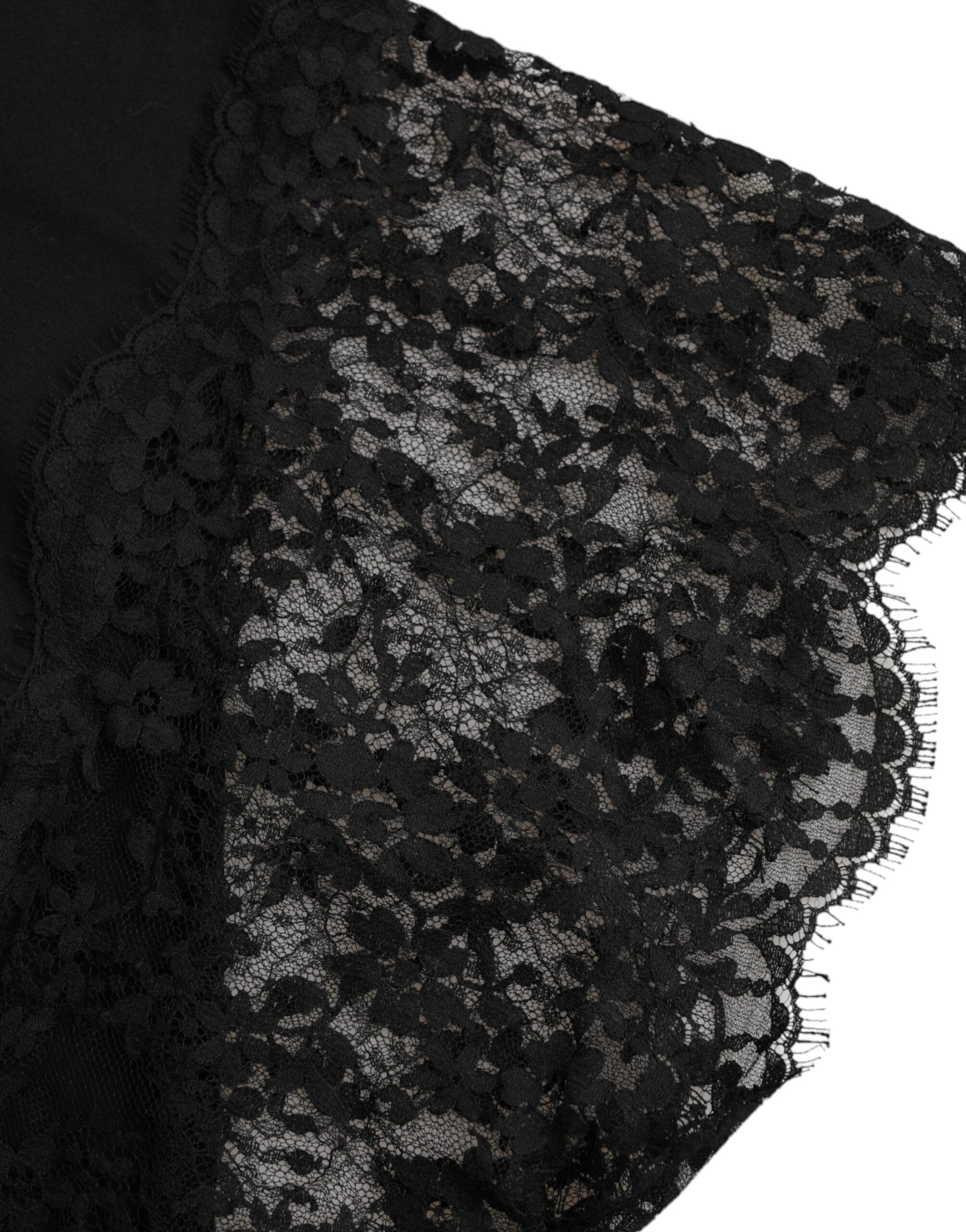 Black Sacred Heart print cotton lace T-shirt by Dolce & Gabbana, featuring intricate lace details and a bold graphic design.
