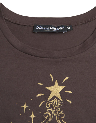 Brown Dolce & Gabbana crewneck T-shirt with 2017 motive print, featuring casual fit and stylish graphic design.