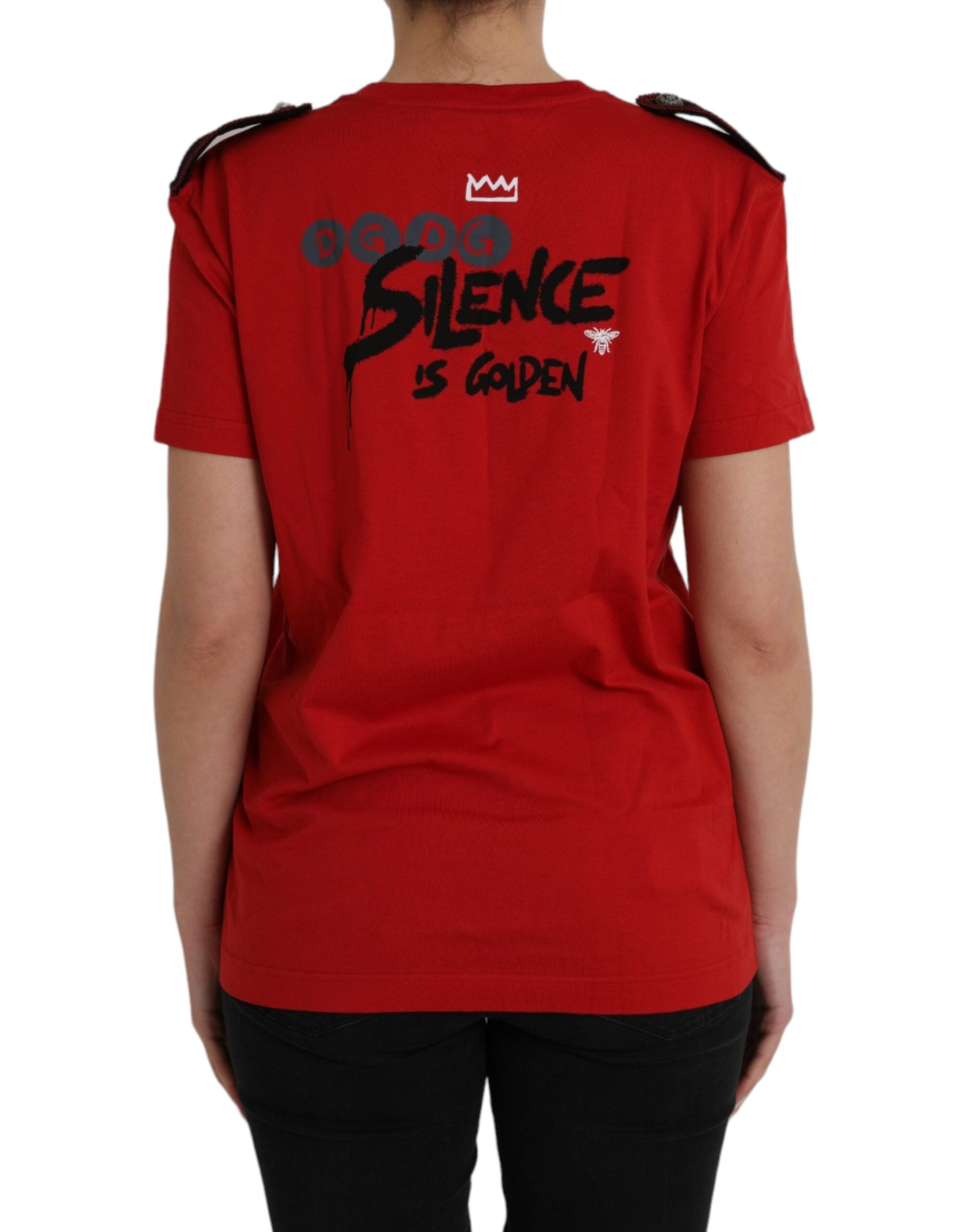Red cotton crew neck T-shirt with graphic print from Dolce & Gabbana, showcasing a bold design on the front.