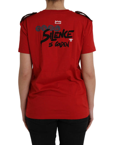 Red cotton crew neck T-shirt with graphic print from Dolce & Gabbana, showcasing a bold design on the front.