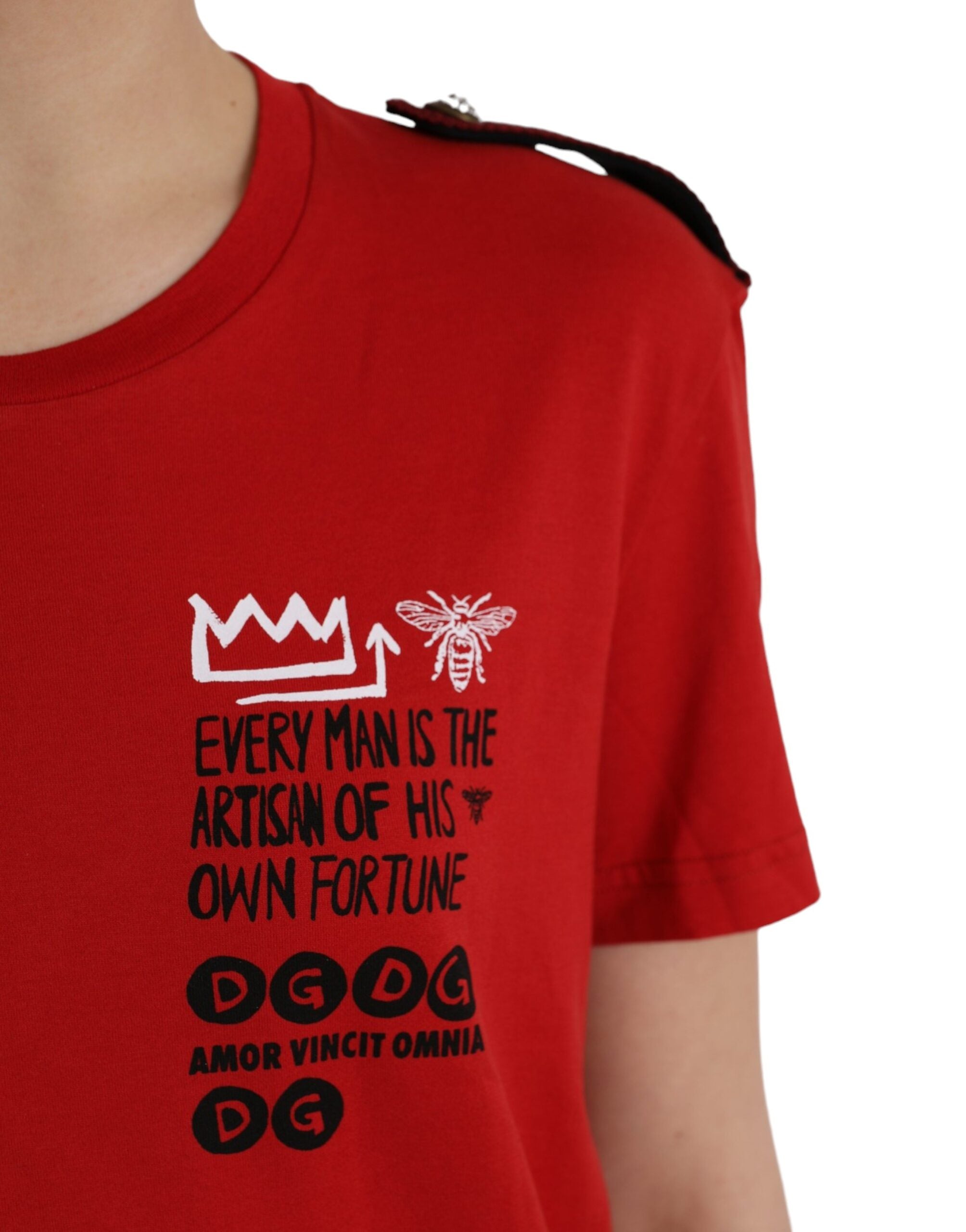 Red cotton crew neck T-shirt with graphic print from Dolce & Gabbana, showcasing a stylish casual design.