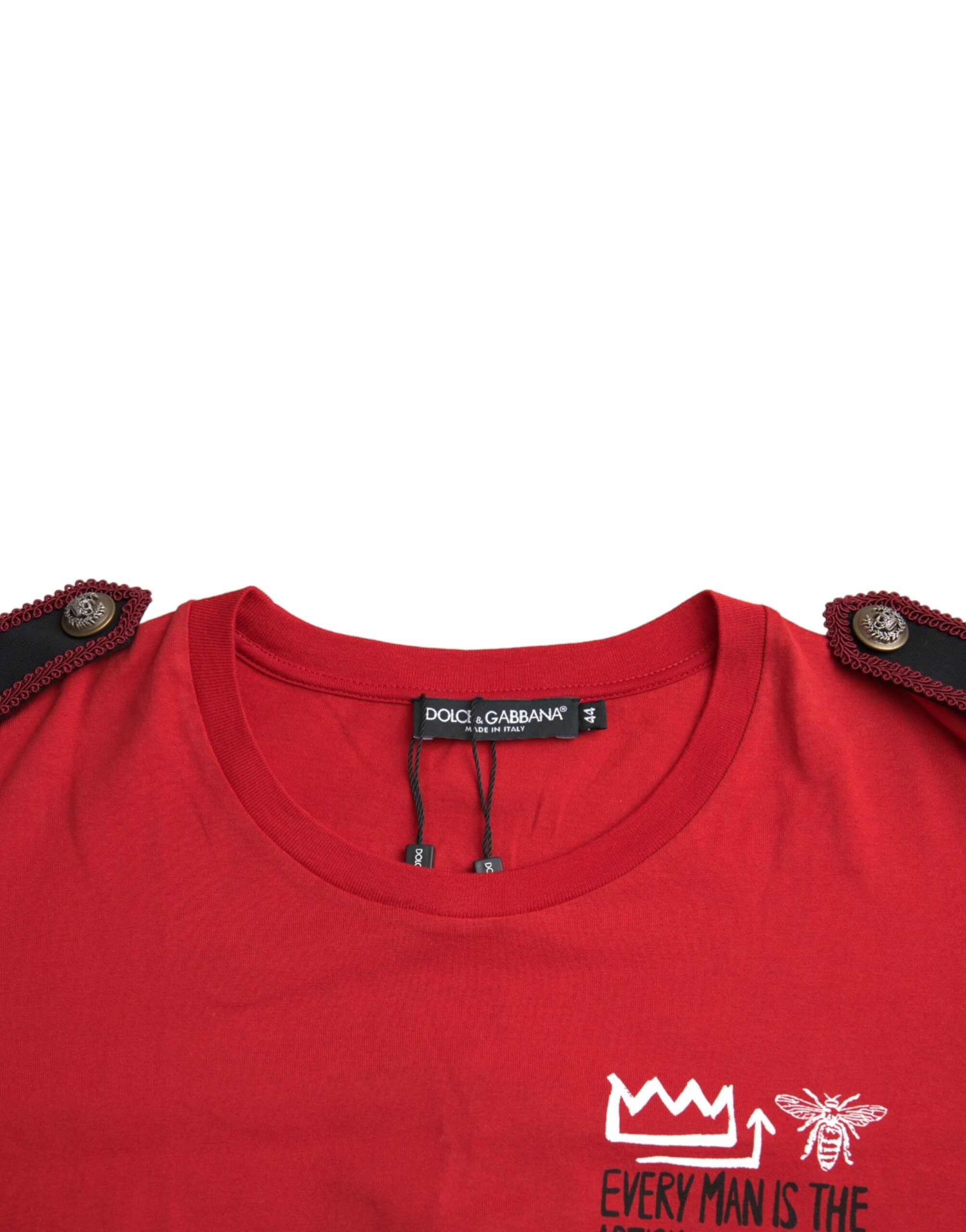 Red cotton crew neck T-shirt with graphic print from Dolce & Gabbana, showcasing vibrant design and comfortable fit.
