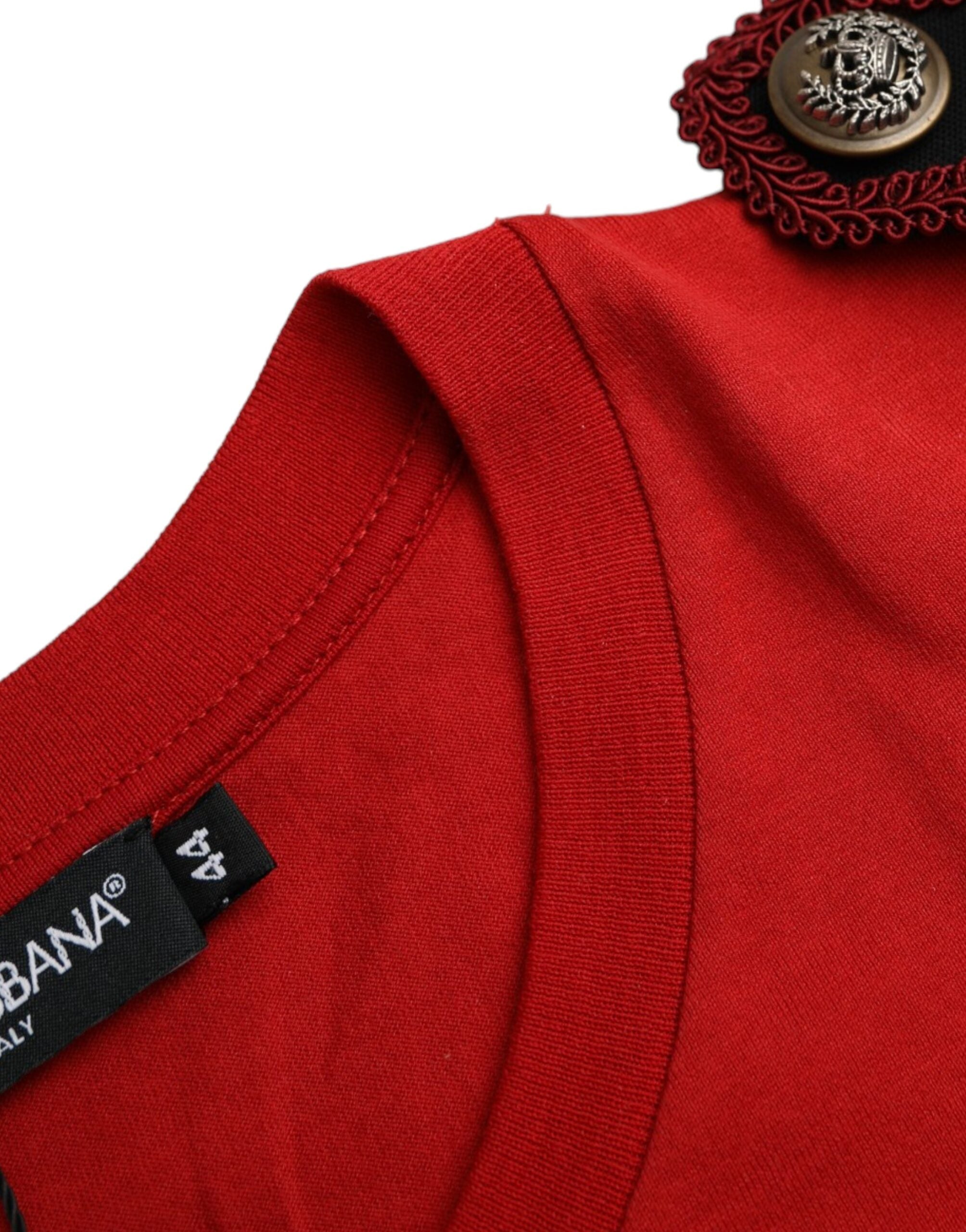 Red cotton graphic print crew neck T-shirt by Dolce & Gabbana, featuring bold design and comfortable fit.