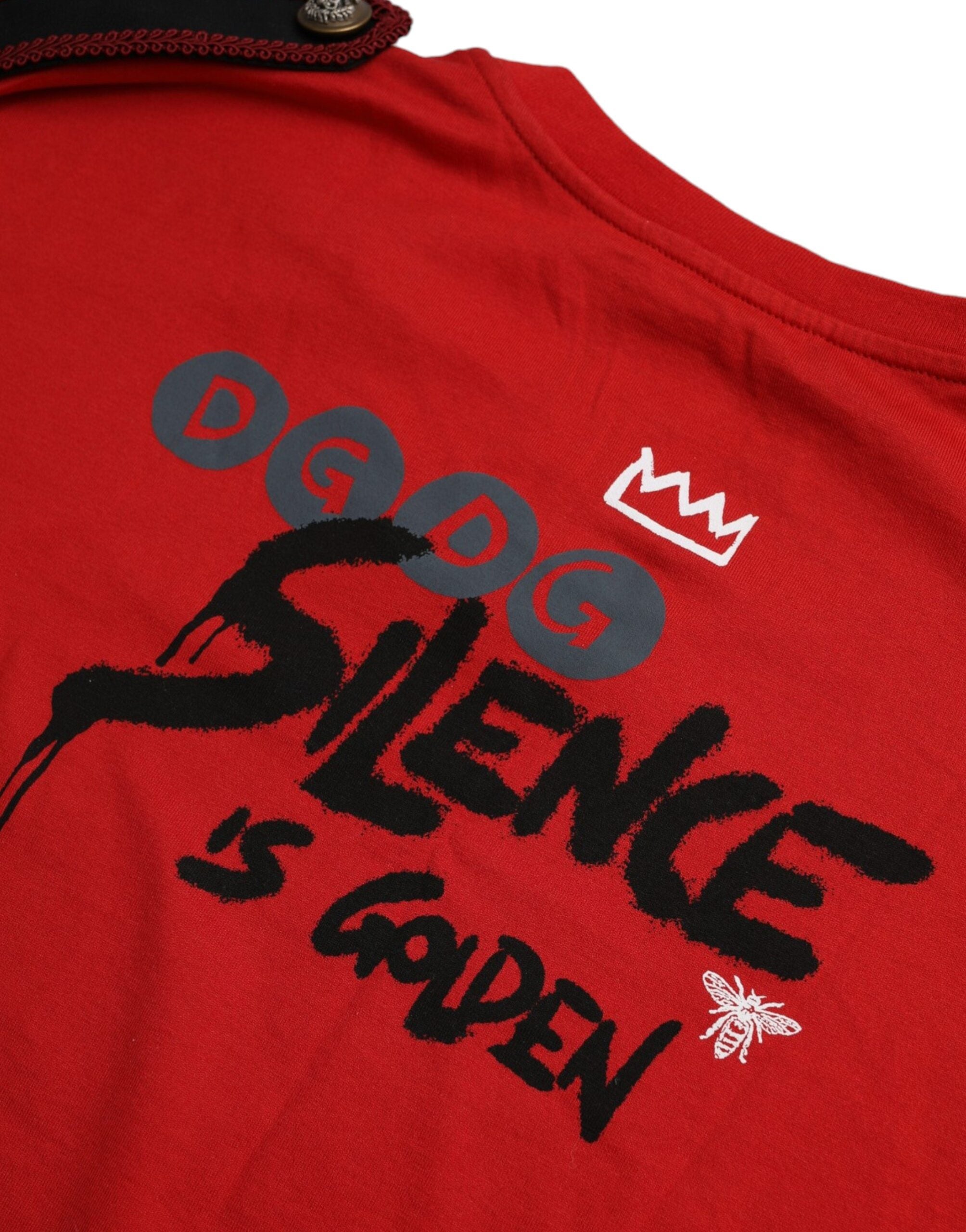 Red cotton crew neck T-shirt with graphic print from Dolce & Gabbana, showcasing bold design and casual style.