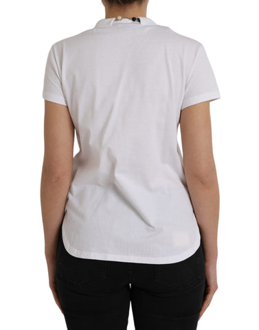 White cotton Dolce & Gabbana short-sleeve necklace T-shirt with a round neckline, displayed flat on a white background.