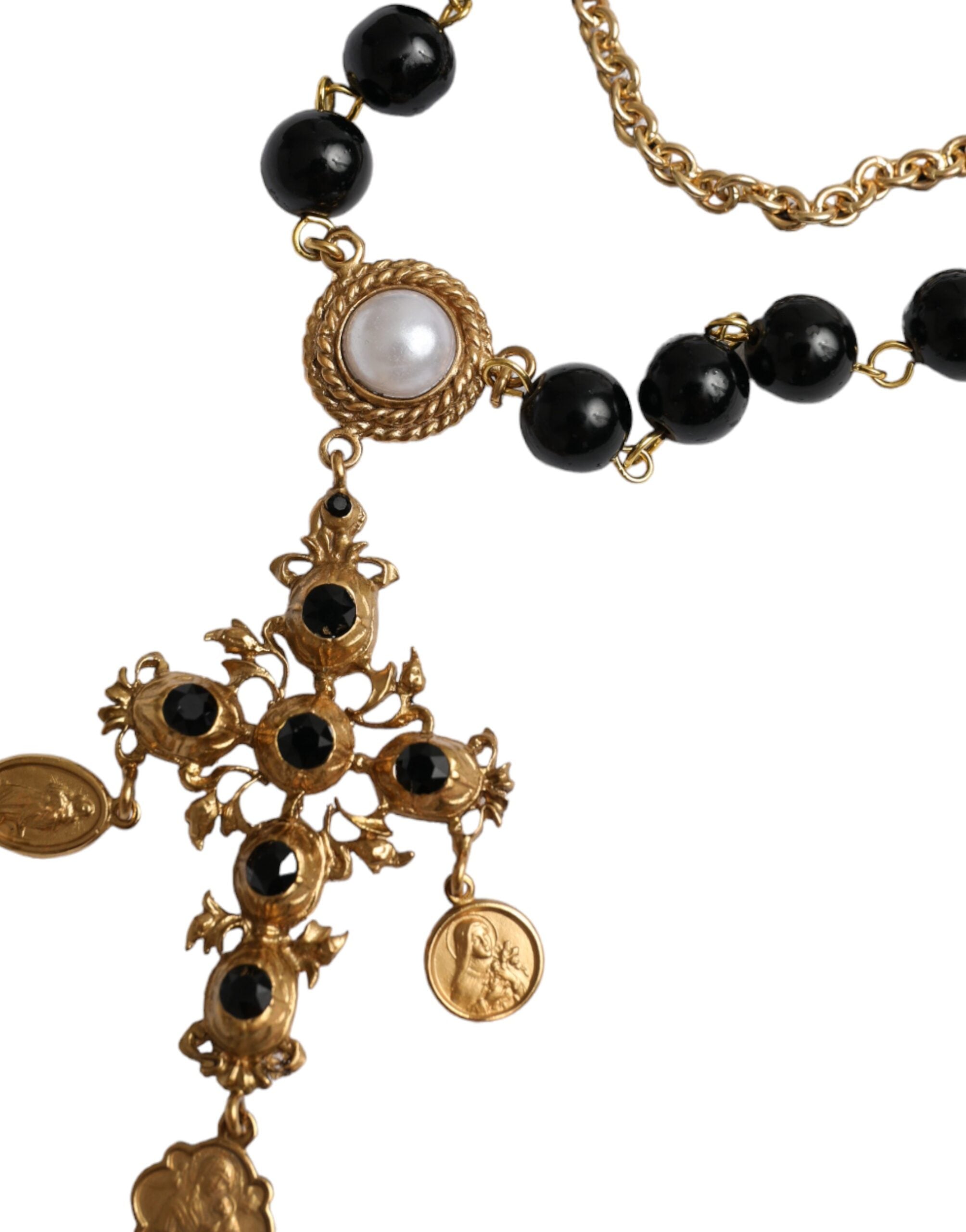 White cotton T-shirt with short sleeves and a necklace design by Dolce & Gabbana, shown on a plain background.