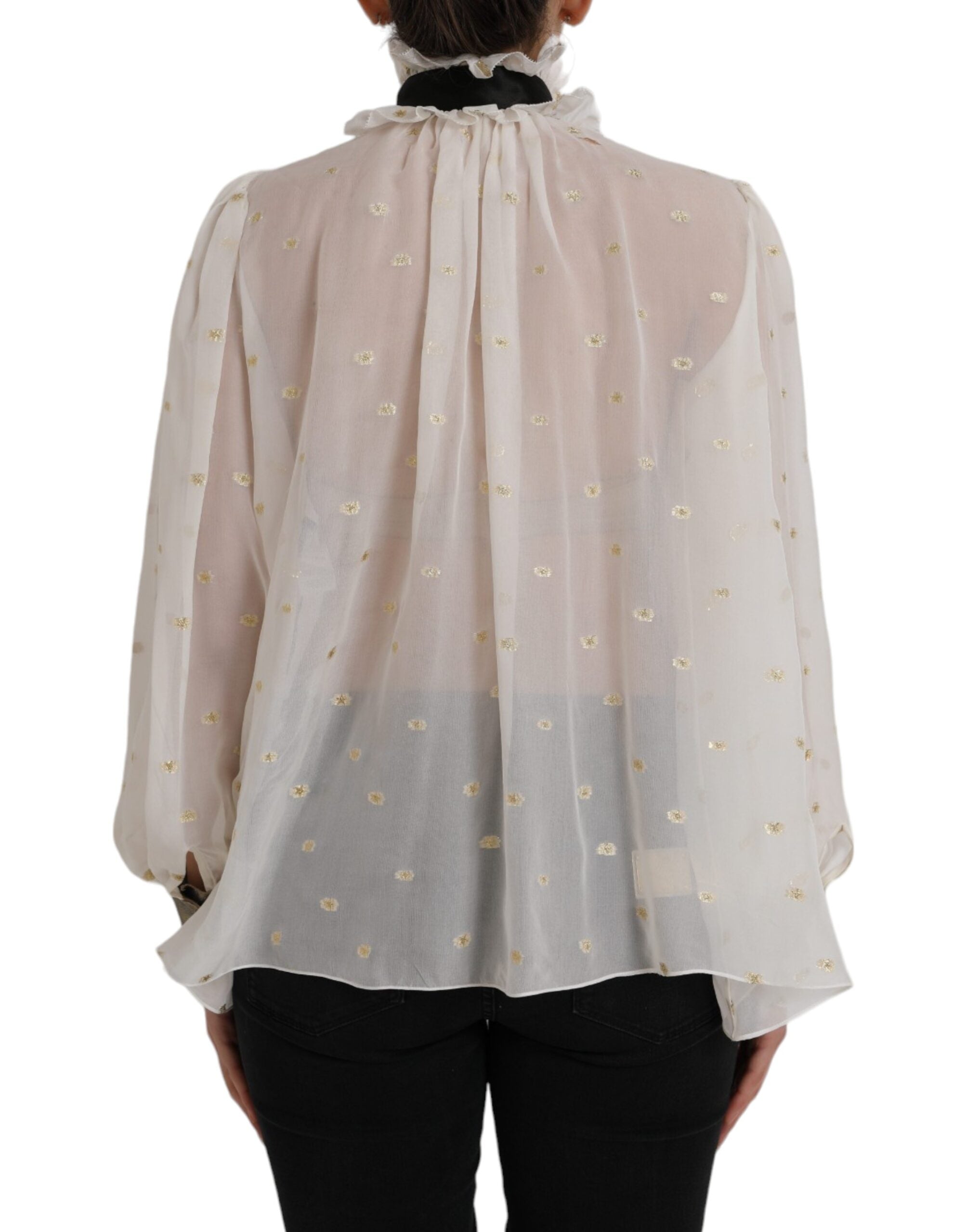 Dolce & Gabbana silk blend ascot collar blouse top with elegant design and smooth fabric.
