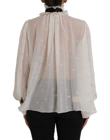 Dolce & Gabbana silk blend ascot collar blouse top with elegant design and smooth fabric.