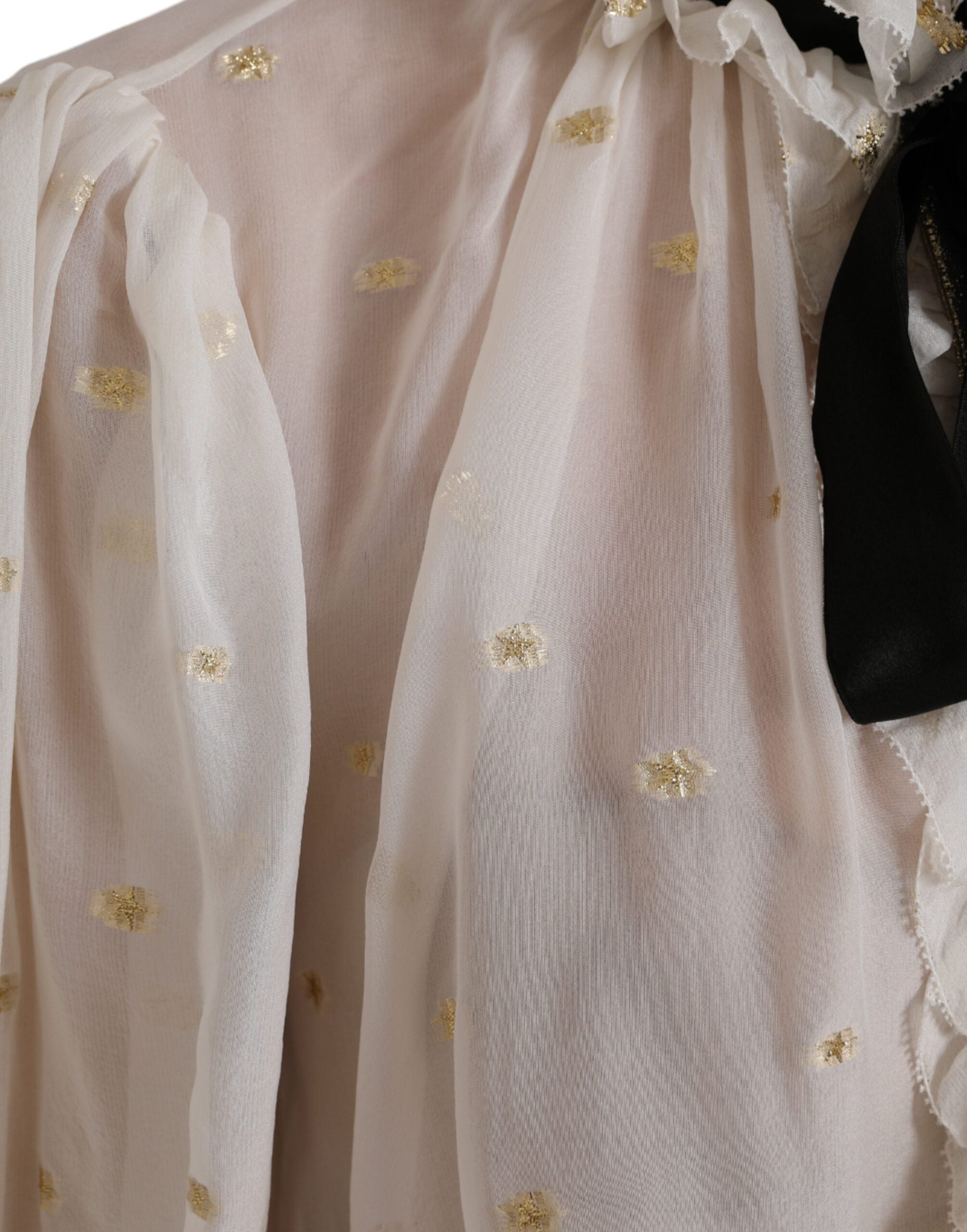 Dolce & Gabbana off white silk blend ascot collar blouse top with long sleeves and elegant design.