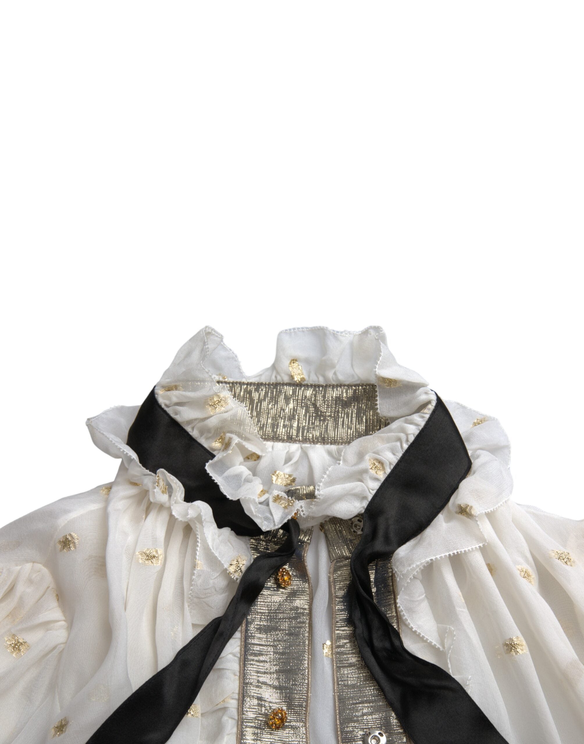 Dolce & Gabbana silk blend ascot collar blouse top with elegant design and soft fabric, showcased in the image.
