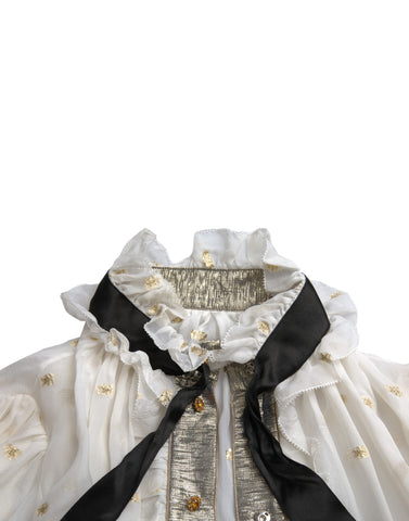 Dolce & Gabbana silk blend ascot collar blouse top with elegant design and soft fabric, showcased in the image.