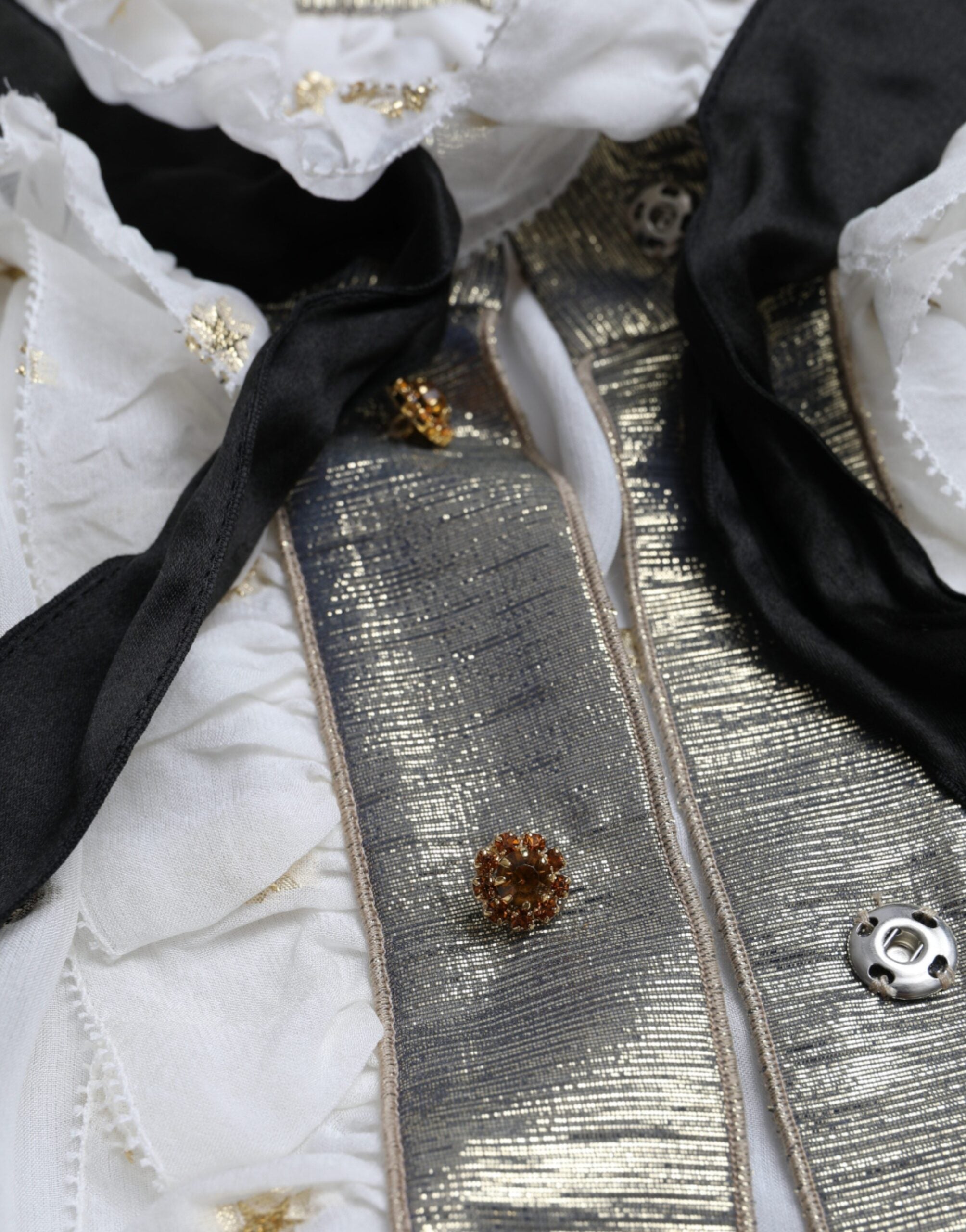 Dolce & Gabbana off white silk blend ascot collar blouse top with elegant design and detailed neckline.