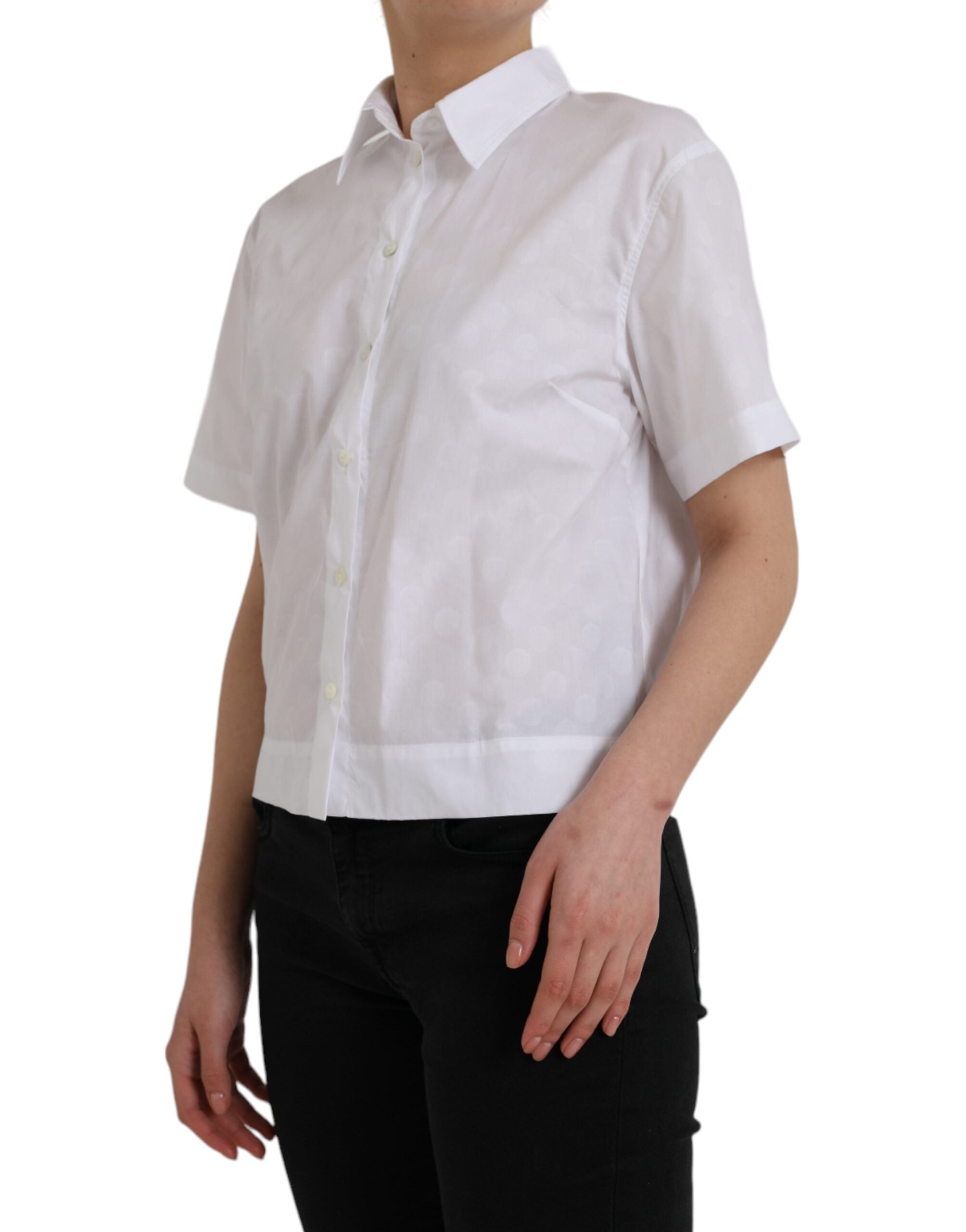 White collared short sleeve polo shirt top by Dolce & Gabbana, featuring a classic design and button-up front.