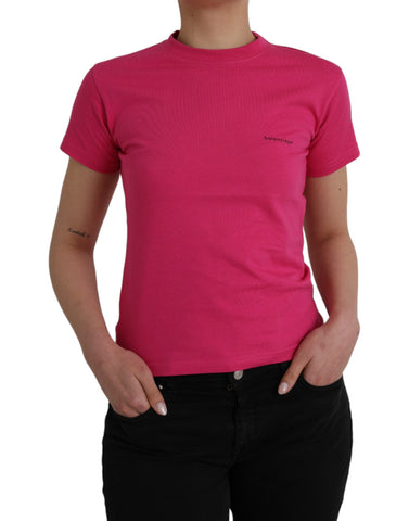 Pink Balenciaga cotton crew neck T-shirt with short sleeves, casual and stylish for everyday wear.