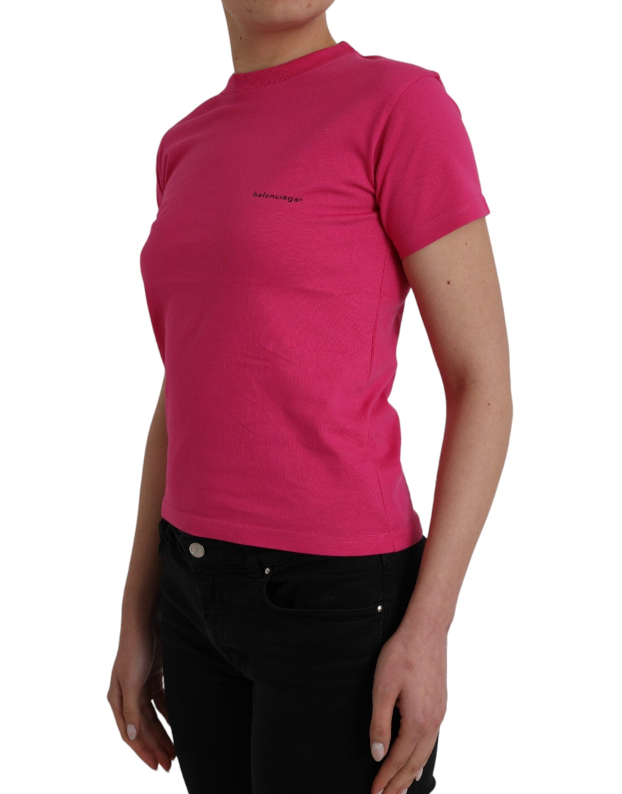 Pink cotton crew neck short sleeve T-shirt by Balenciaga, showcasing a casual and stylish fit.