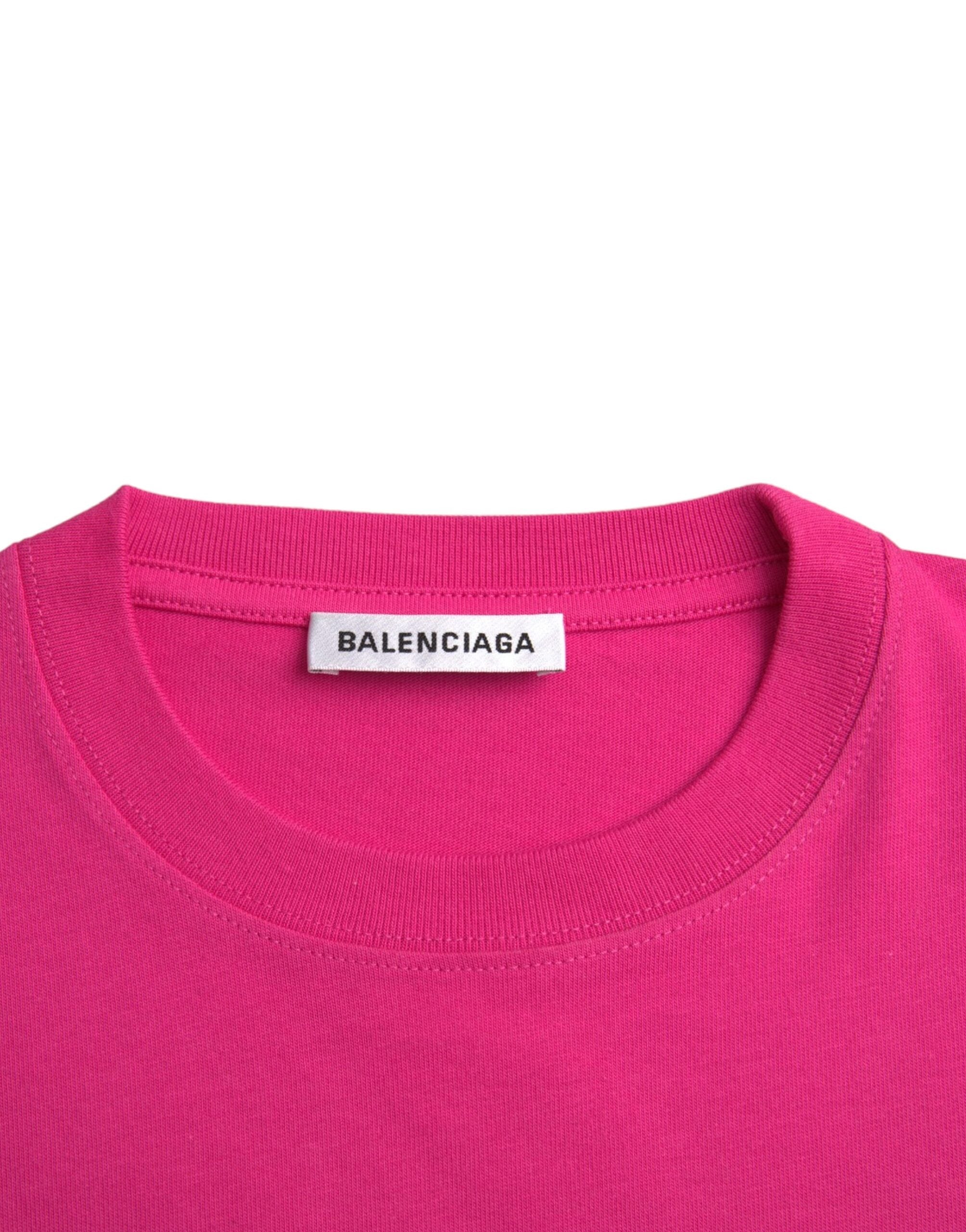 Pink cotton crew neck short sleeve T-shirt by Balenciaga, casual tee with a relaxed fit and classic design.
