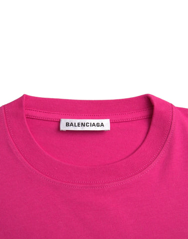 Pink cotton crew neck short sleeve T-shirt by Balenciaga, casual tee with a relaxed fit and classic design.
