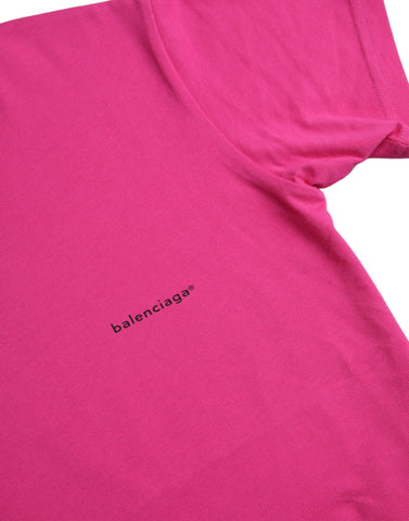 Pink cotton crew neck T-shirt from Balenciaga with short sleeves, soft fabric, and classic fit.