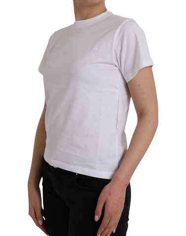 White cotton crew neck short sleeve T-shirt by Balenciaga, showcasing a simple and classic fit.