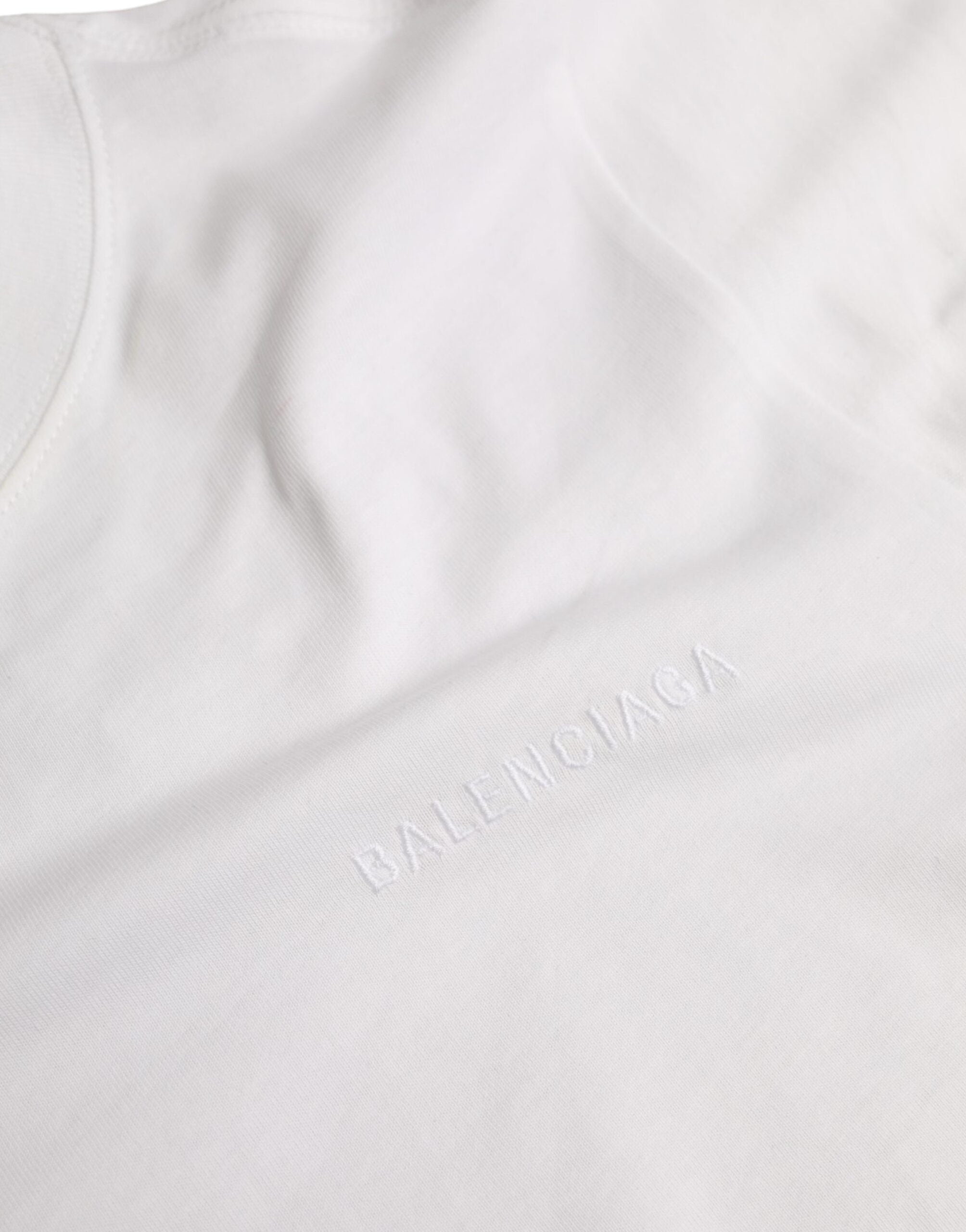 White cotton crew neck short sleeve T-shirt by Balenciaga, featuring a classic fit and minimalist design.