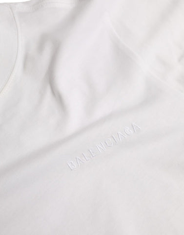 White cotton crew neck short sleeve T-shirt by Balenciaga, featuring a classic fit and minimalist design.