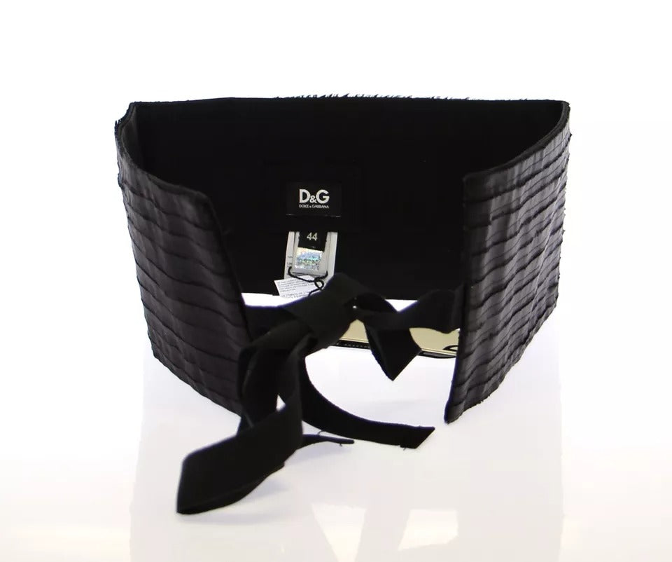 Black silk women's waist cummerbund by Dolce & Gabbana, featuring a sleek, elegant design with smooth fabric and subtle detailing.