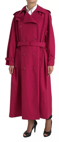 Dark pink double-breasted trench coat by Dolce & Gabbana, shown with classic collar and button details, stylish outerwear for women.