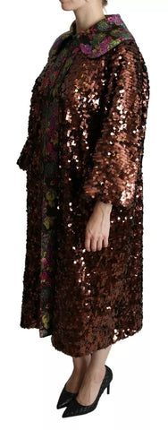 Multicolor sequined long coat and jacquard jacket by Dolce & Gabbana showing vibrant sequined fabric and intricate woven patterns.