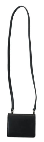 Black leather bifold shoulder sling wallet for women by Dolce & Gabbana, featuring compact design and secure snap closure.