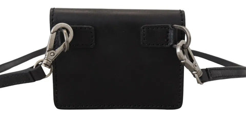 Black leather bifold shoulder sling wallet for women by Dolce & Gabbana, featuring compact design and multiple card slots.