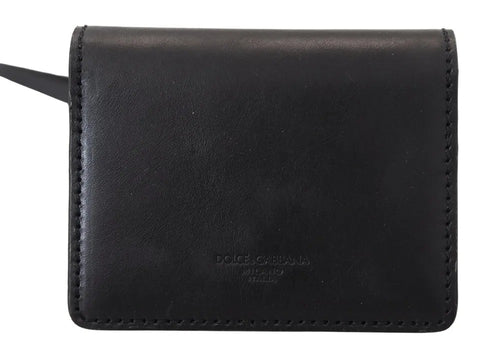 Black leather bifold shoulder sling wallet for women by Dolce & Gabbana, featuring multiple card slots and a sleek design.
