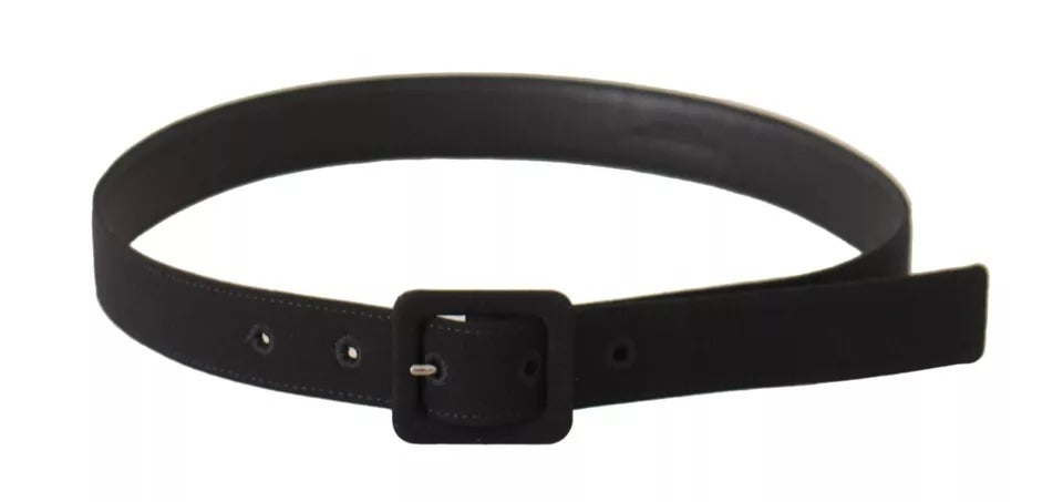 Black velvet leather waist belt with Dolce & Gabbana logo buckle, featuring a sleek, stylish design and adjustable fit.
