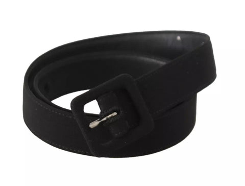 Black velvet leather waist belt with Dolce & Gabbana logo buckle, stylish accessory for modern outfits.