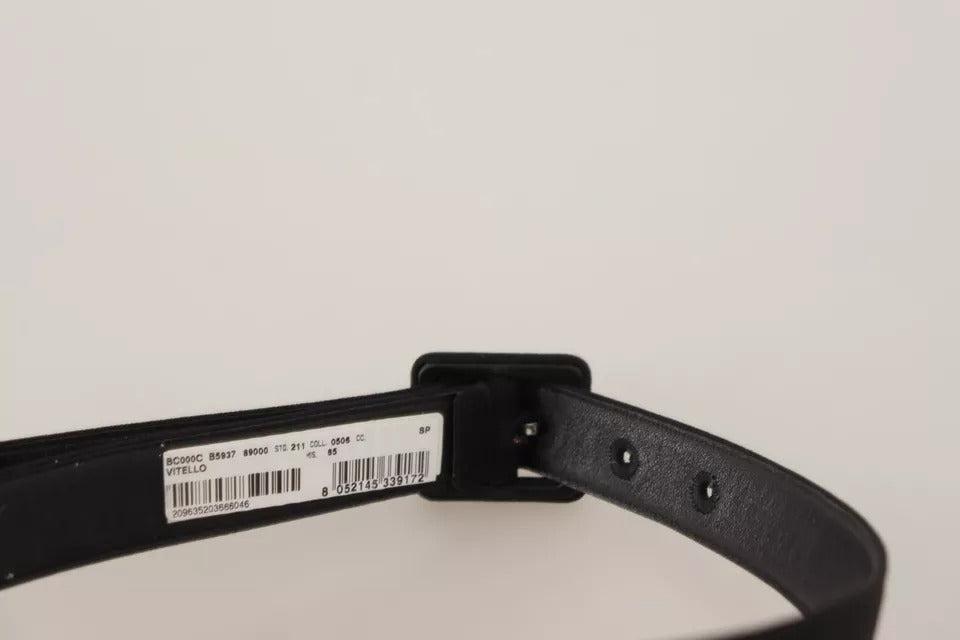 Black velvet leather waist belt with a logo buckle from Dolce & Gabbana, featuring a sleek and stylish design.